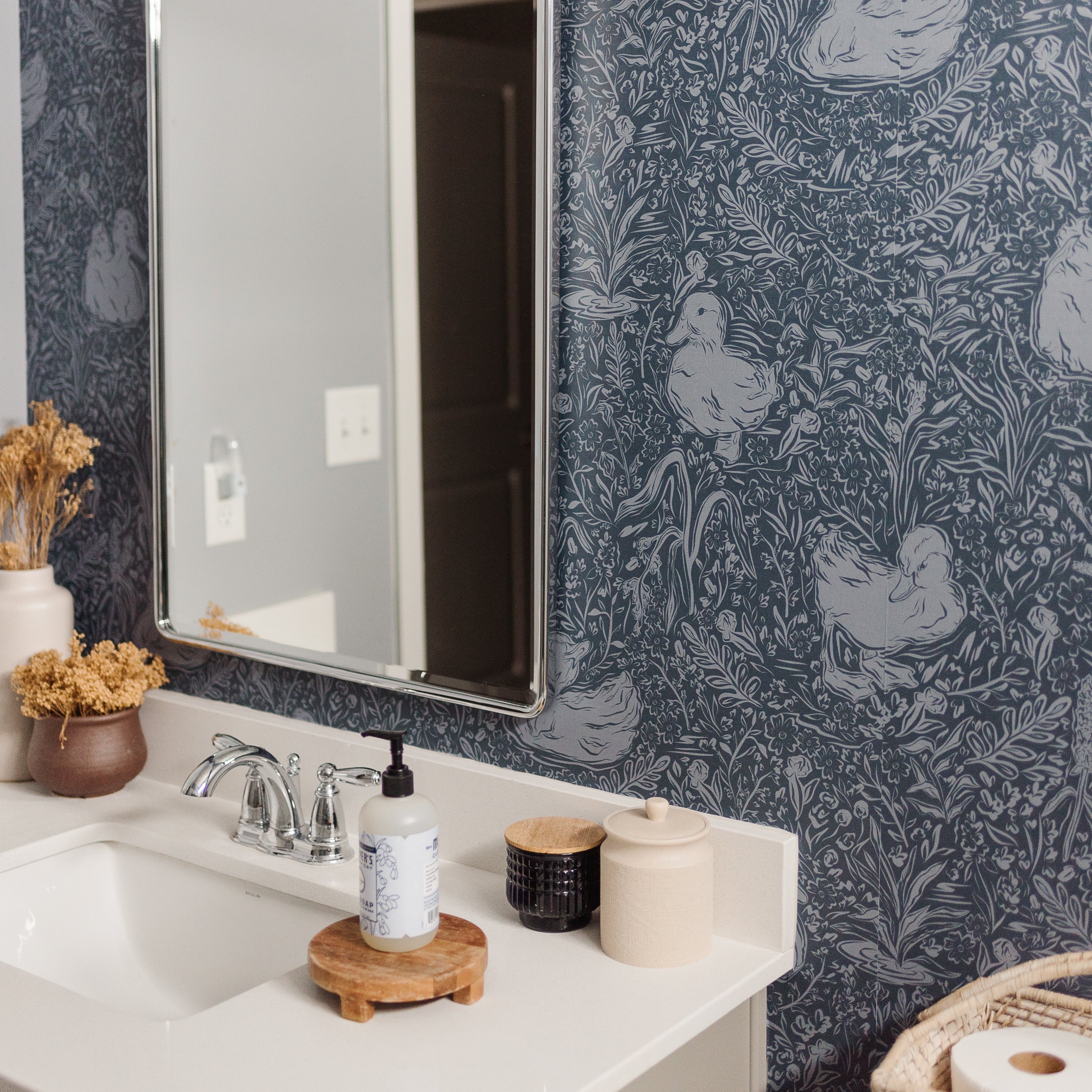 Hollingworth Floral Wallpaper in Pink, White, and Grey