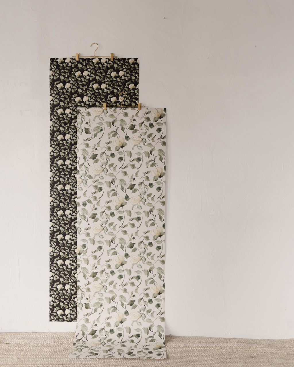 Lancaster Floral Wallpaper in White, Green, Cream, and Black