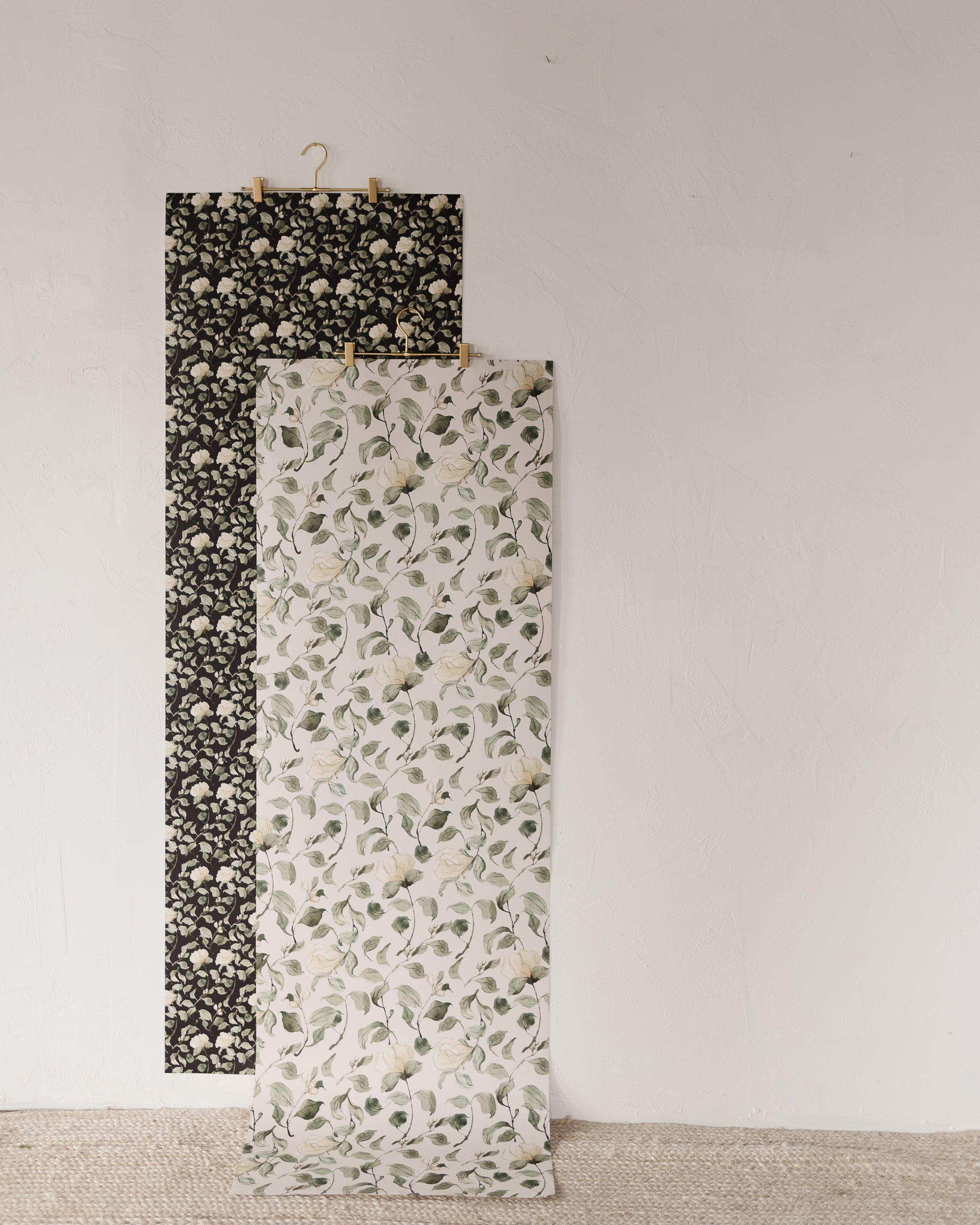 Lancaster Floral Wallpaper in White, Green, Cream, and Black