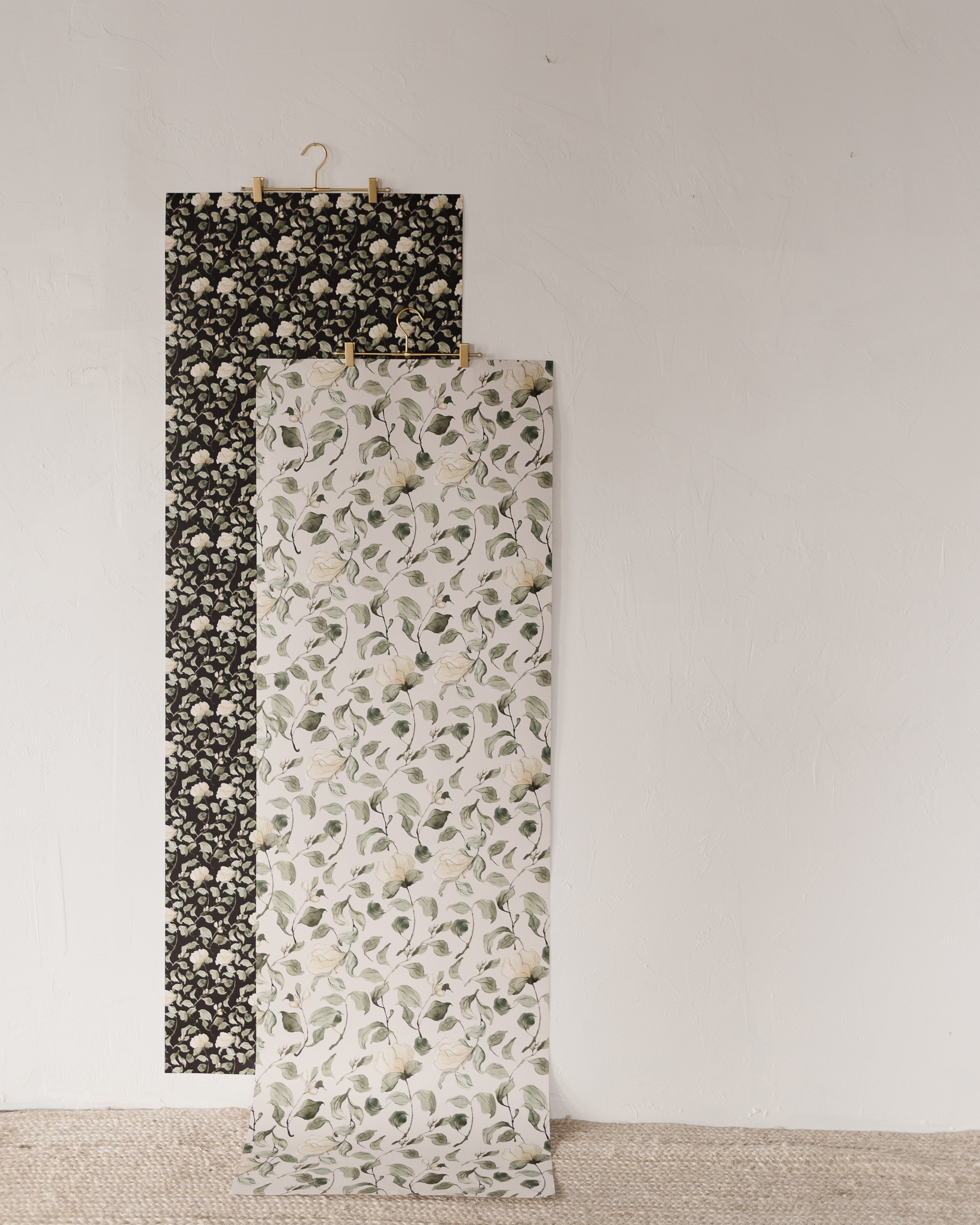 Lancaster Floral Wallpaper in White, Green, Cream, and Black