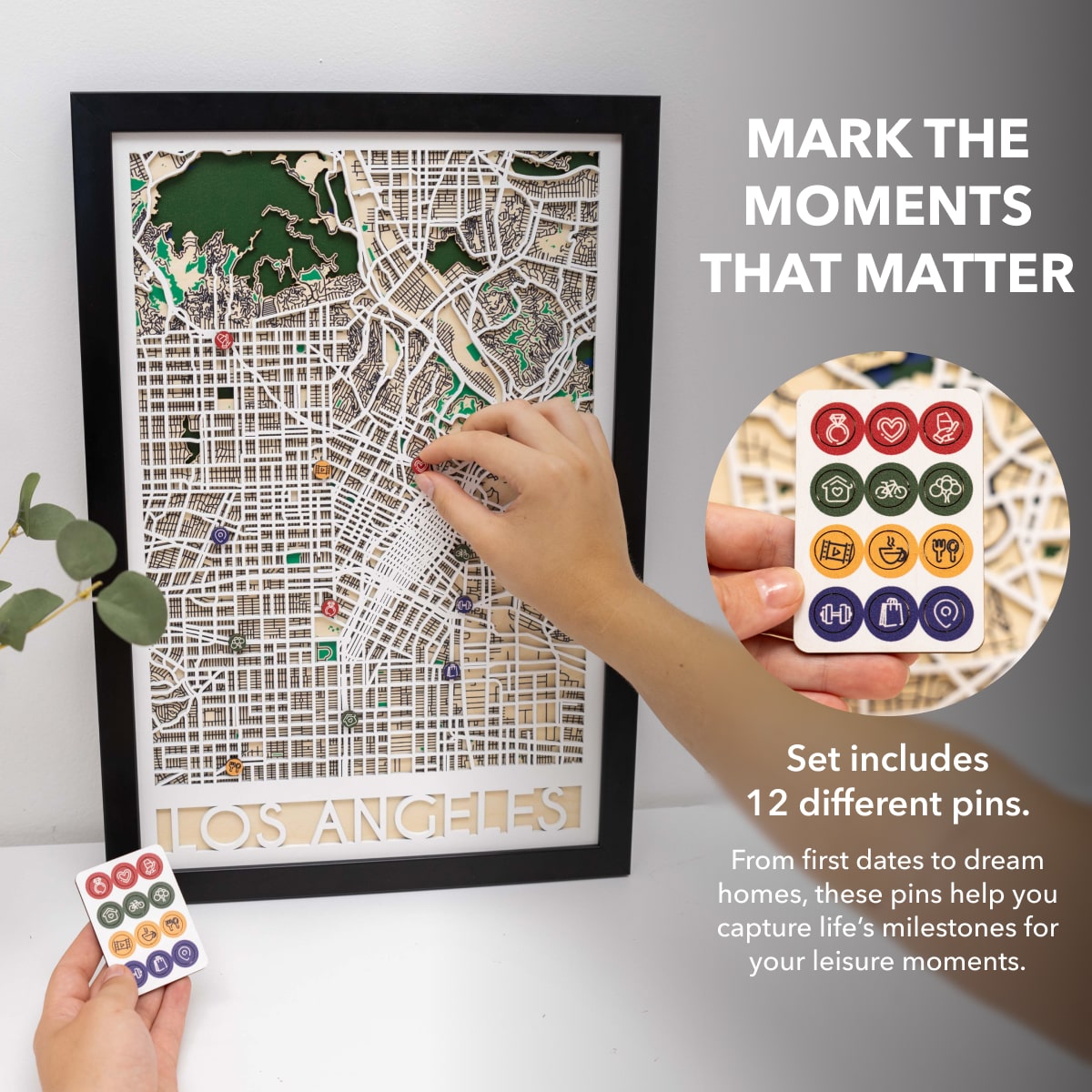 3D City Map Los Angeles Handcrafted Wooden Wall Art Decor