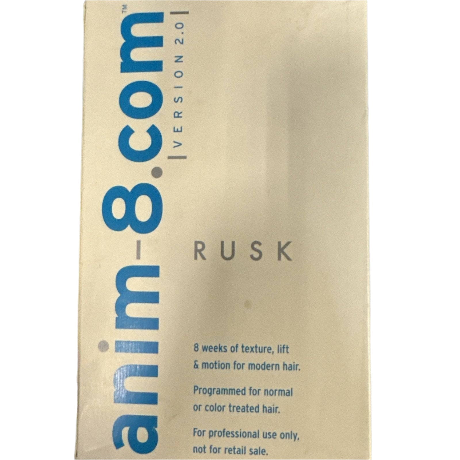 A set of five Rusk Anim8 Texture Spray bottles in beige and blue packaging for professional styling.
