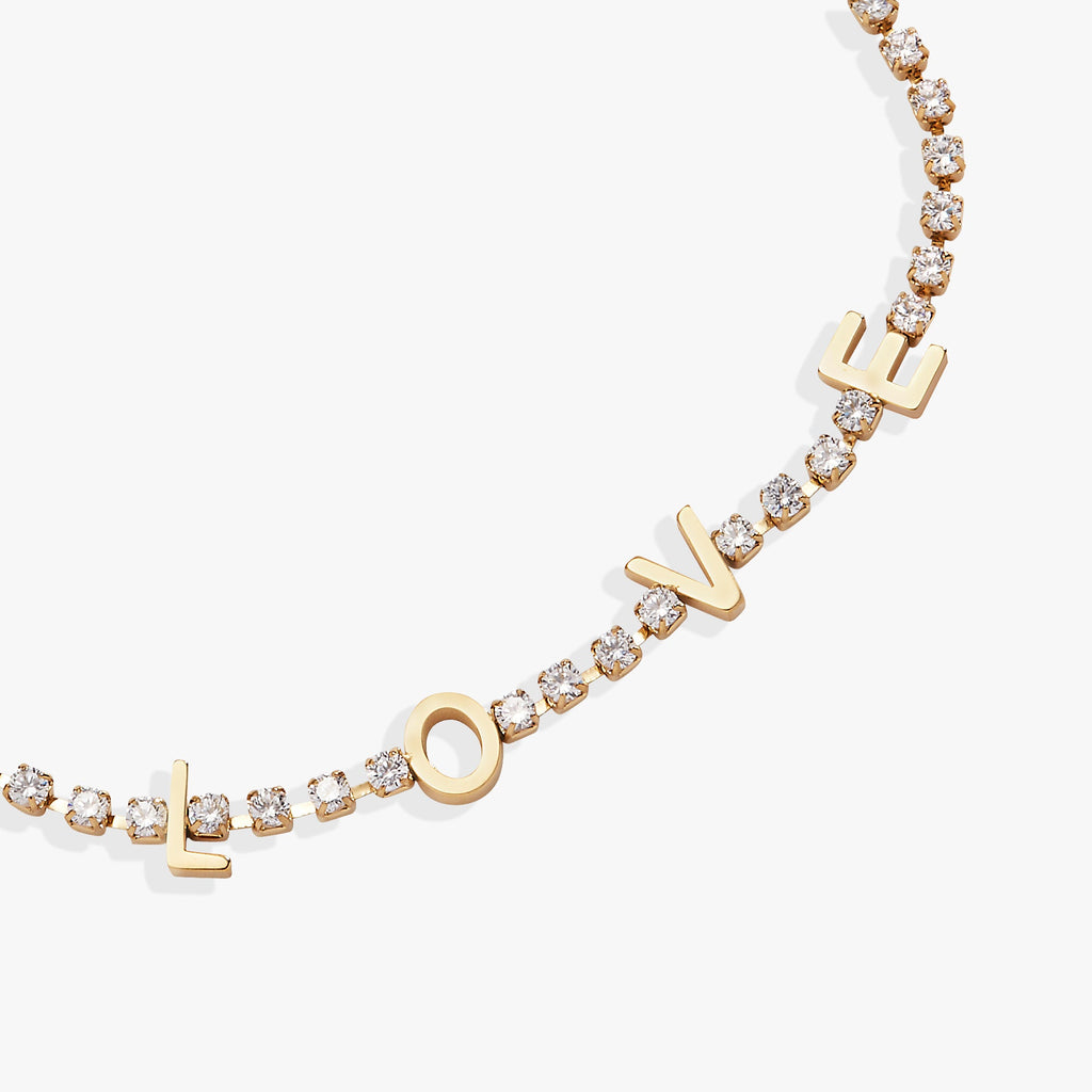 Love Crystal Tennis Bracelet Adjustable Length Jewelry