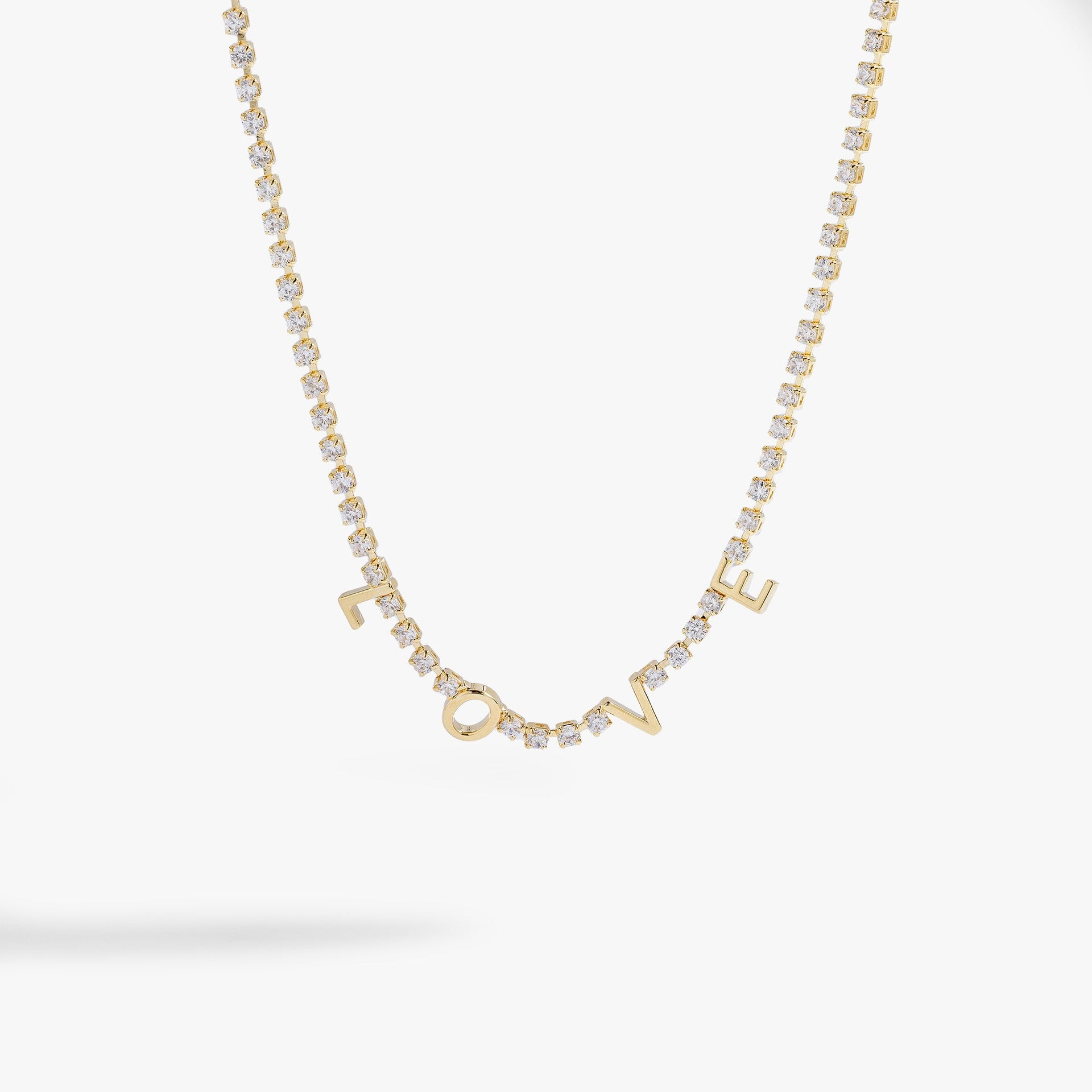 Love crystal tennis necklace with adjustable clasp and clear cubic zirconia stones