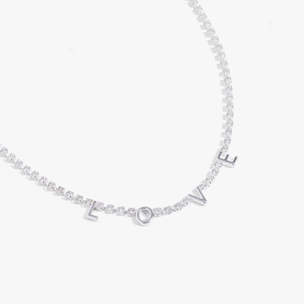 Love Crystal Tennis Necklace with Adjustable Fit