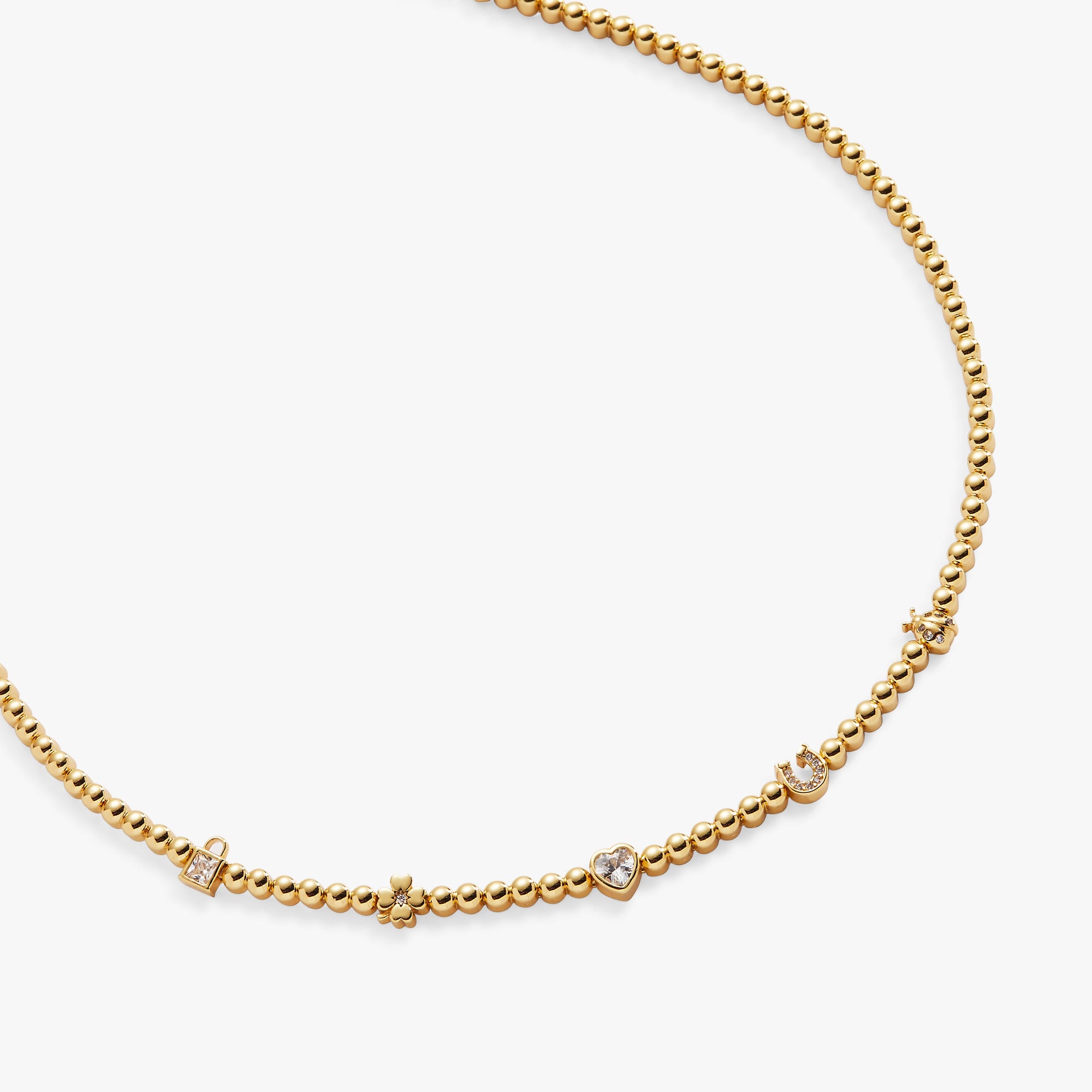 Love and Luck Charm Tennis Necklace with Crystal Heart Detail
