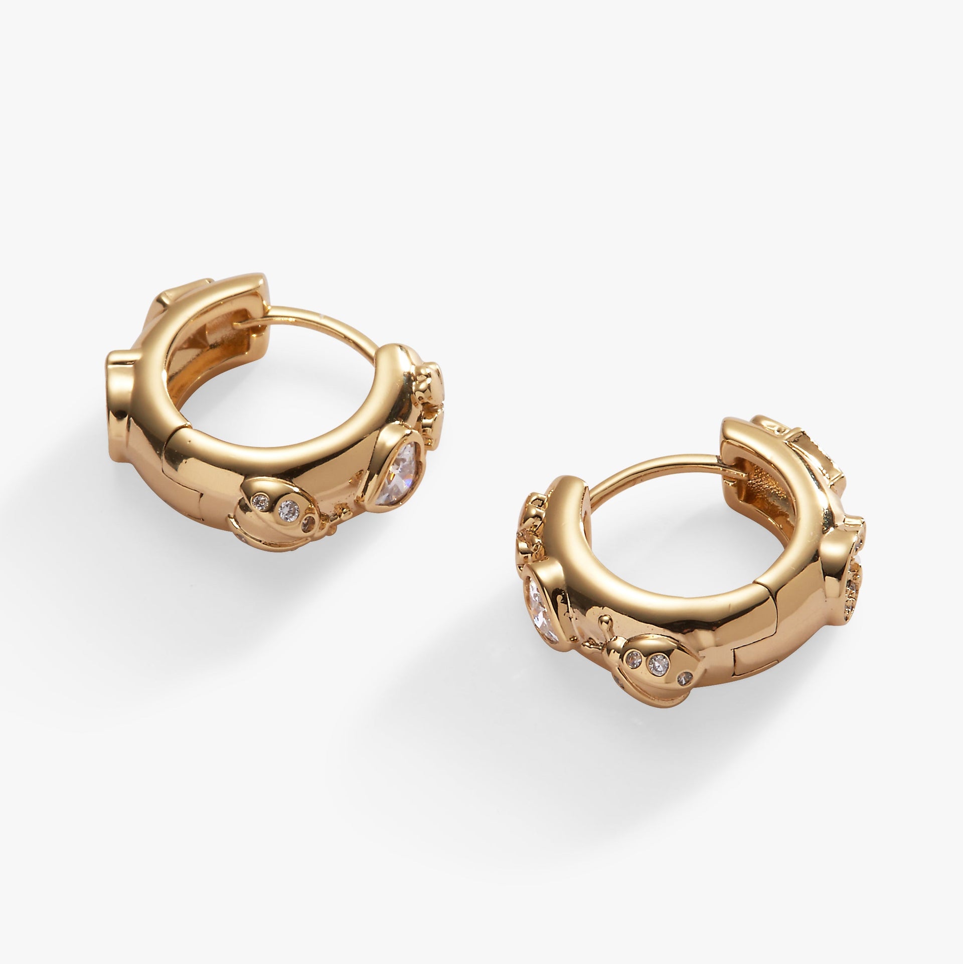 Gold Crystal Lucky Symbol Huggie Hoops for Women