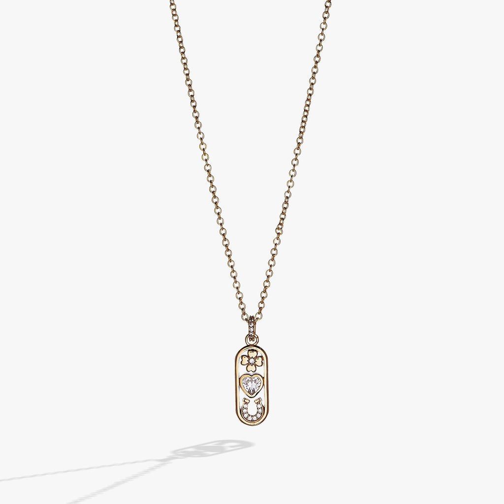 Love and Luck Pendant Necklace in Gold with Clear Crystal Charms