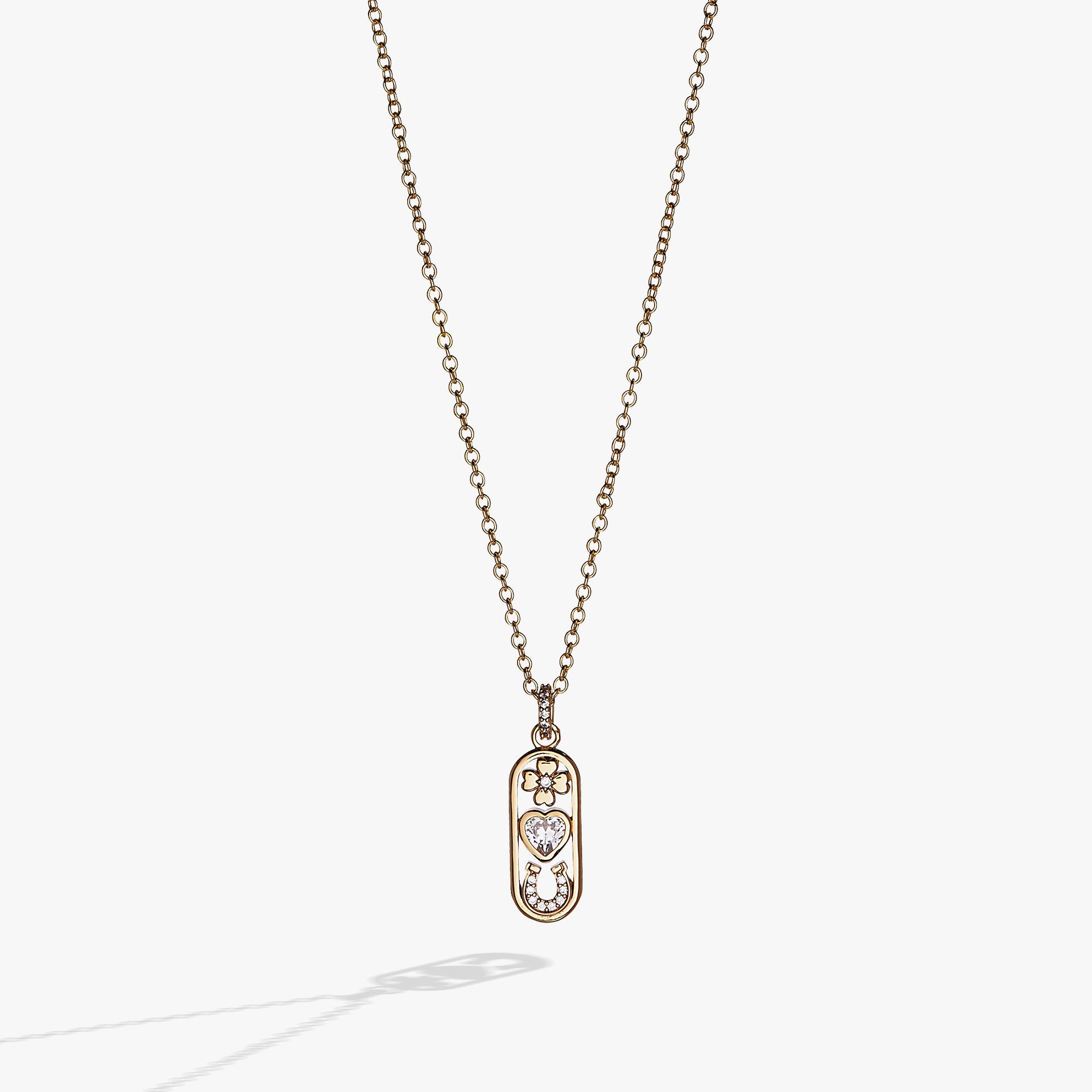 Love and Luck Pendant Necklace in Gold with Clear Crystal Charms