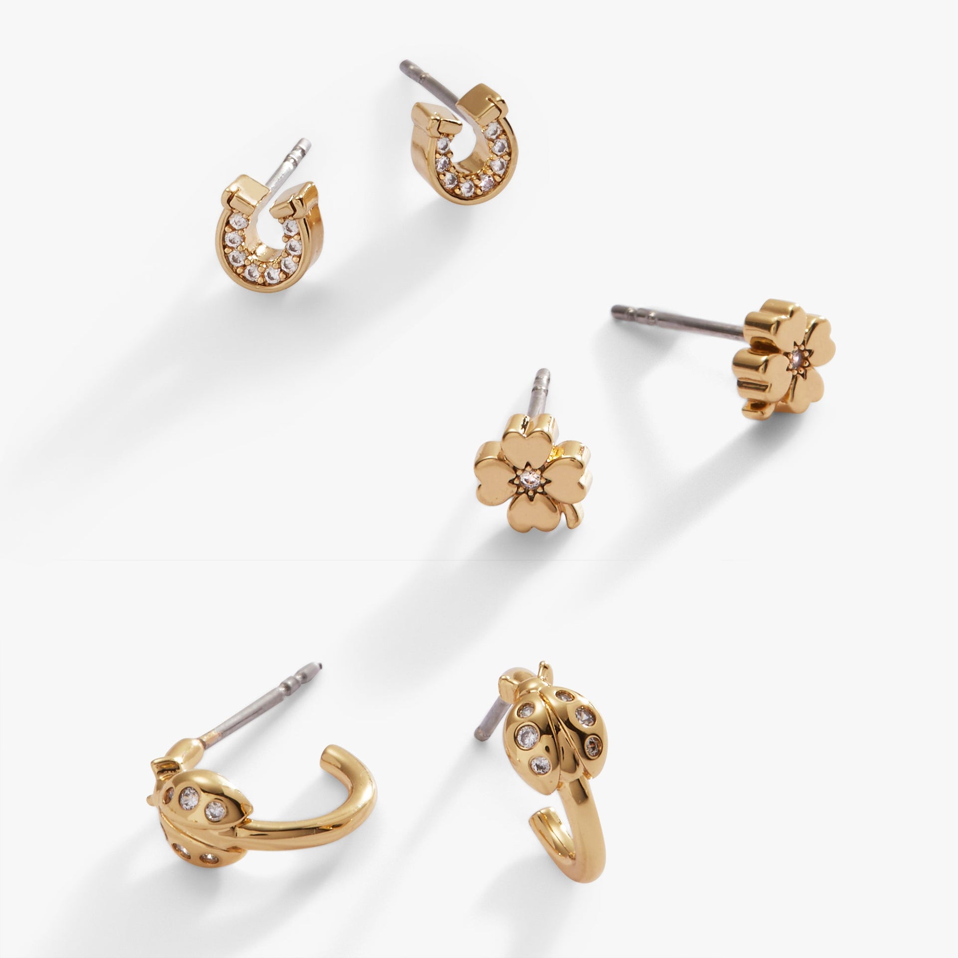 Love and Luck Crystal Stud and Huggie Hoop Earring Set of 3