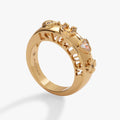 Love and Luck Open Domed Ring featuring horseshoe, four-leaf clover, ladybug, and crystal heart symbols
