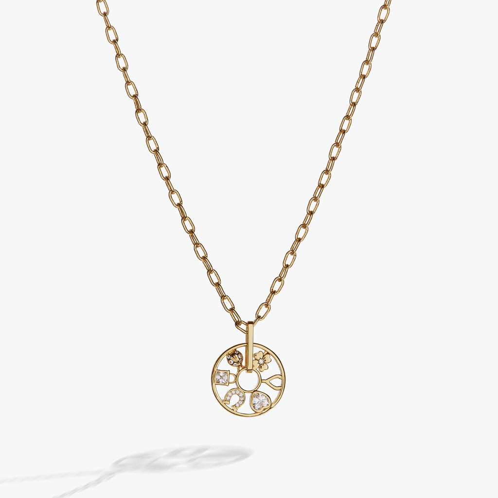Love and Luck Wheel Charm Necklace with Crystal Lucky Symbols