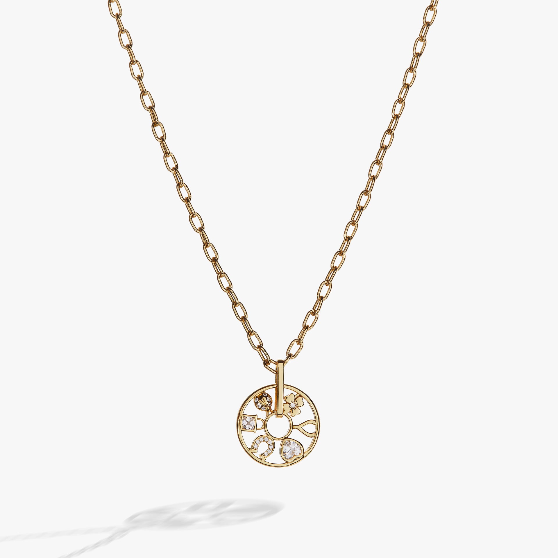Love and Luck Wheel Charm Necklace with Crystal Lucky Symbols