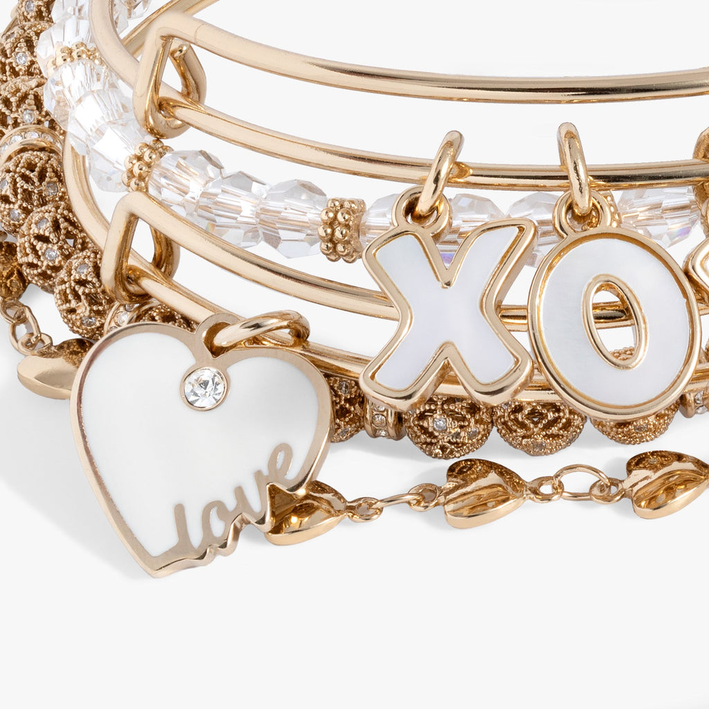 Love XOXO Charm Bangle Set of 5 Gold Tone Stack
