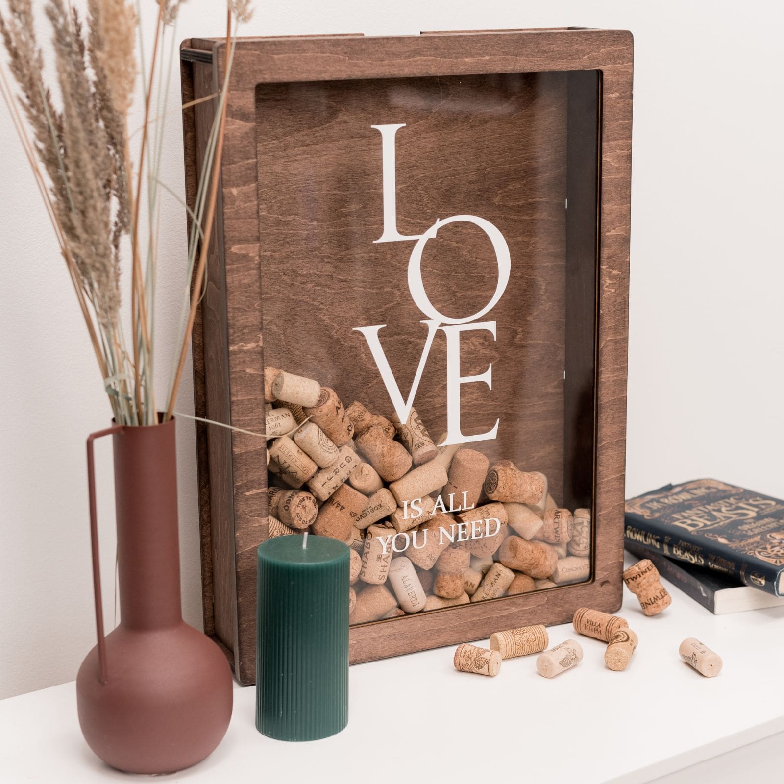 Red Wooden Travel Keepsake Box for Postcards and Souvenirs