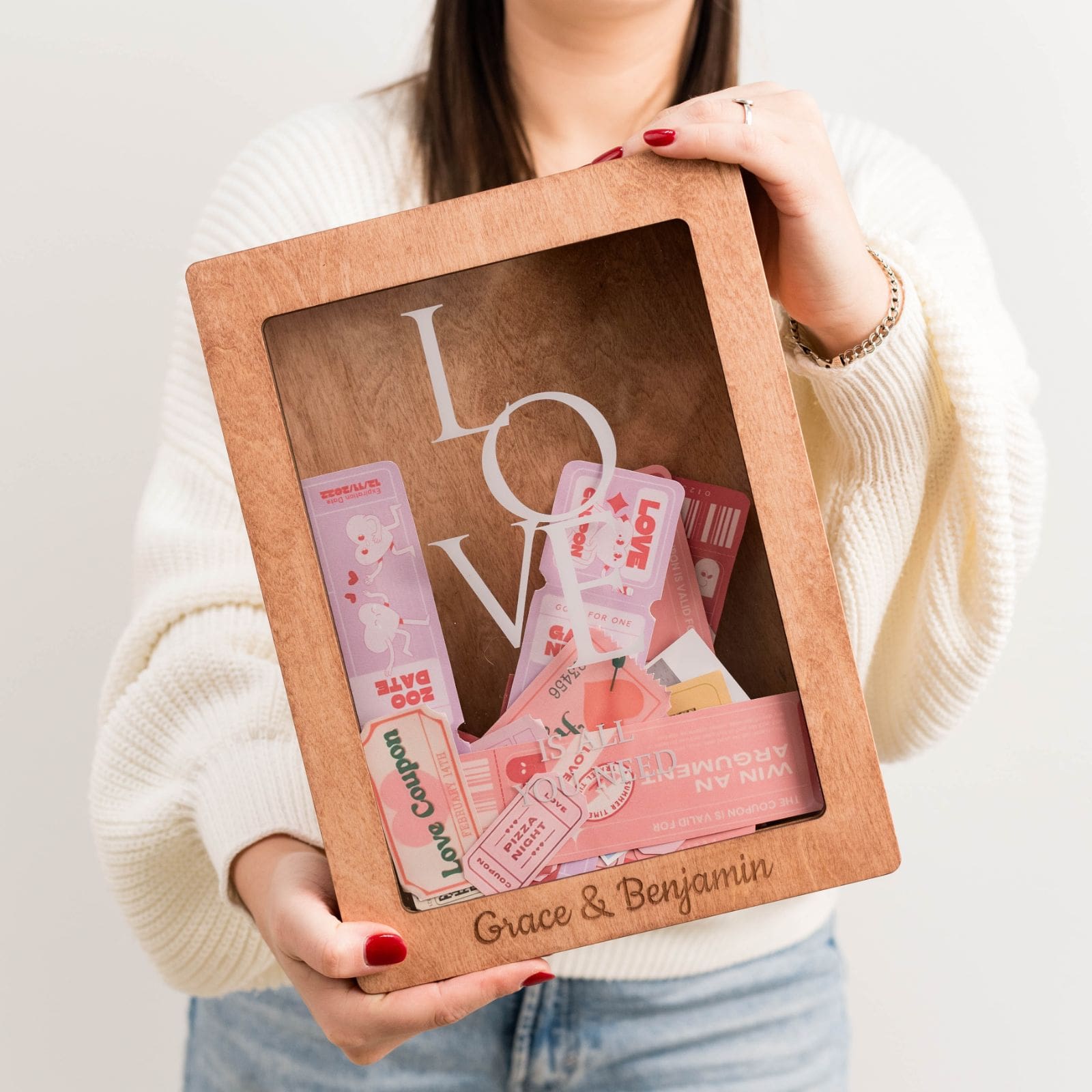 Red Wooden Travel Keepsake Box for Postcards and Souvenirs