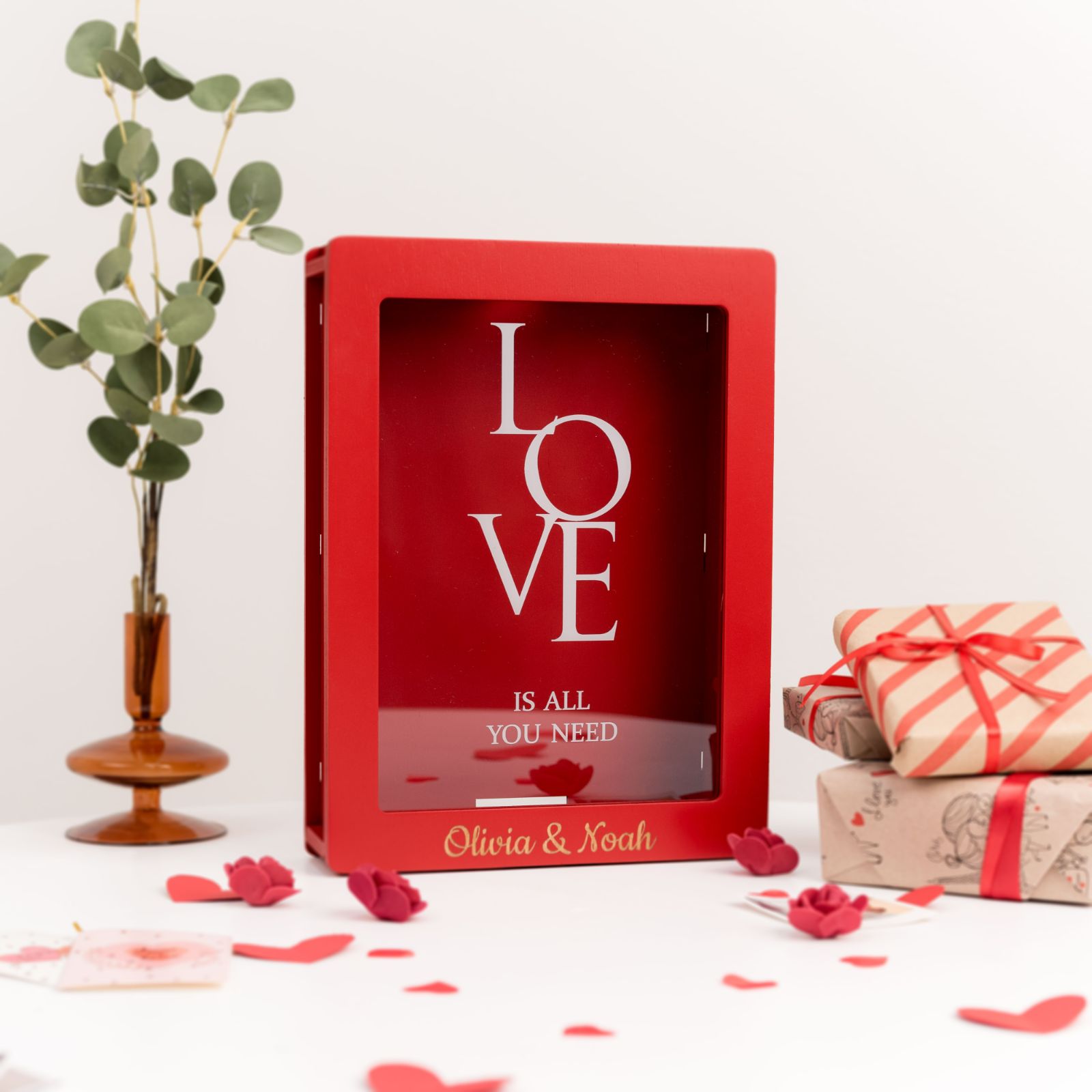 Red Wooden Travel Keepsake Box for Postcards and Souvenirs