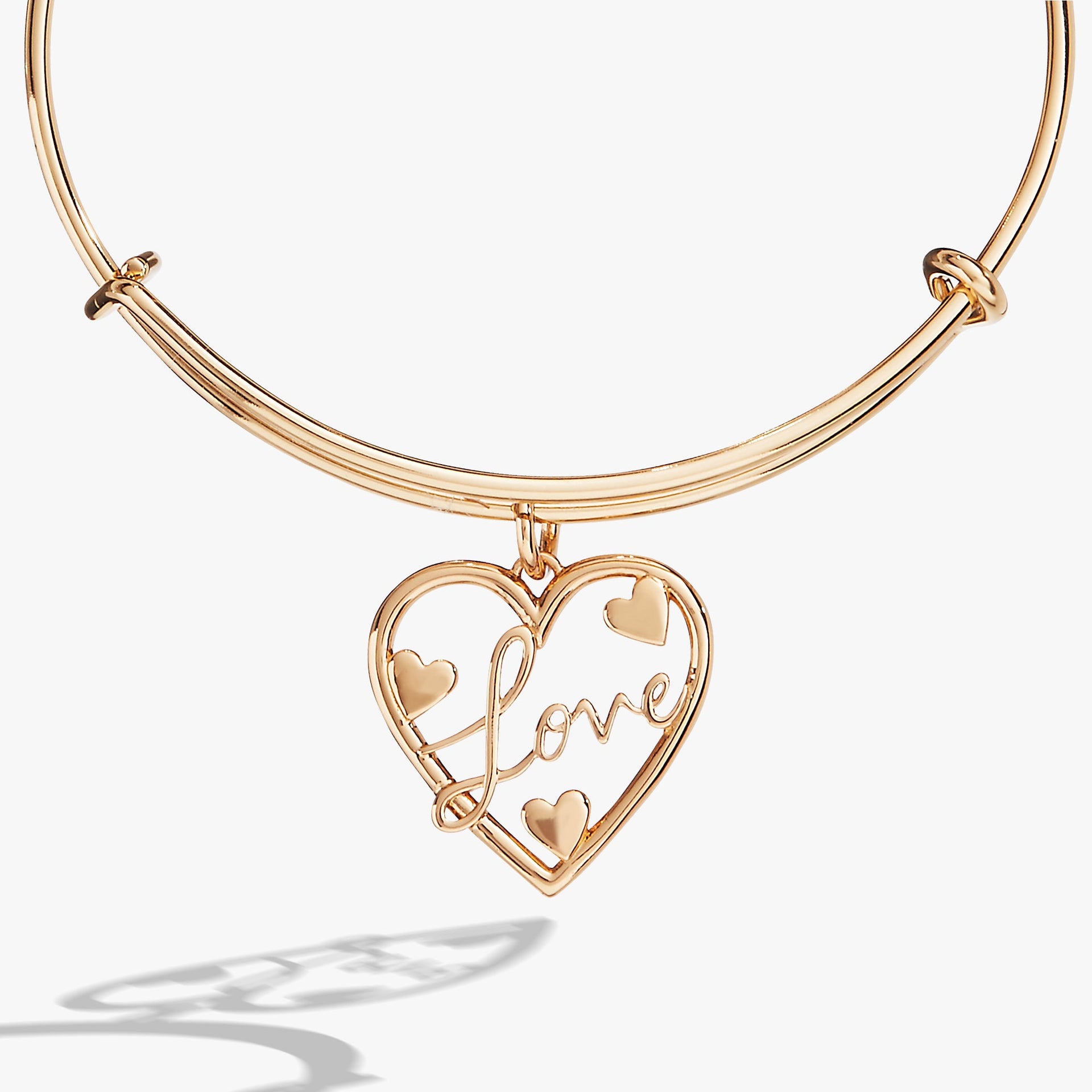 Gold Tone Love Script Heart Charm Bangle Bracelet