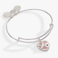 Love Letter and Swallow Bangle with pink heart charm and silver-tone finish