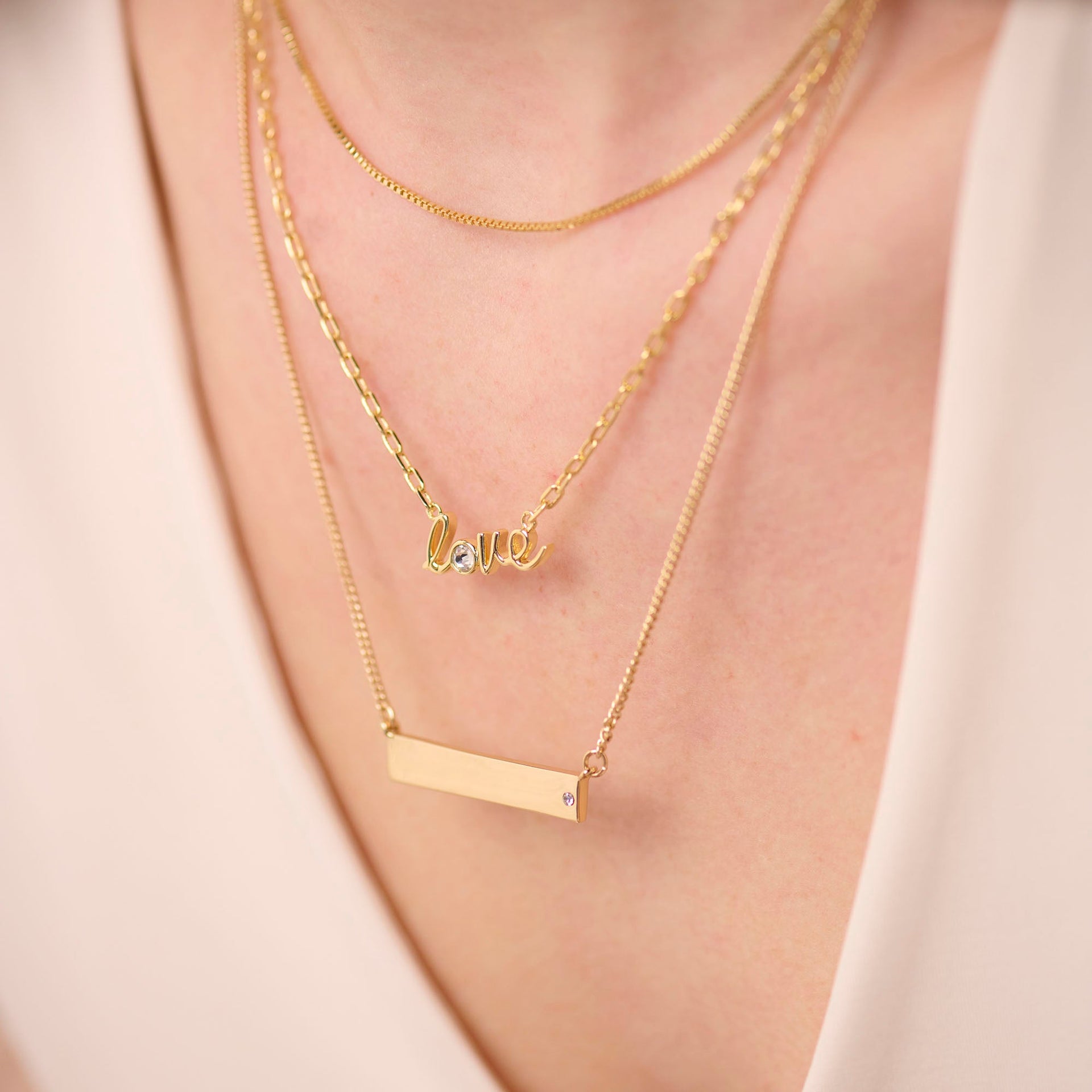 Minimalist Bar Necklace with Crystal Accent in Silver or Rose-Gold