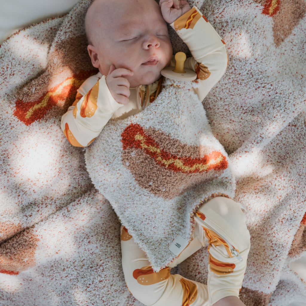 Bamboo Zip Pajamas for Babies in Hot Dogs Print - Cream & Red