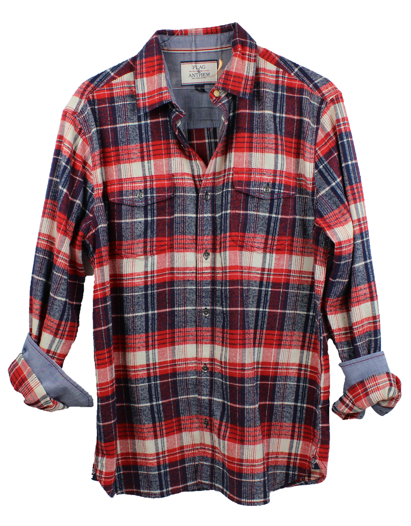 Classic Plaid Cuff Long Sleeve Top in Red Navy White