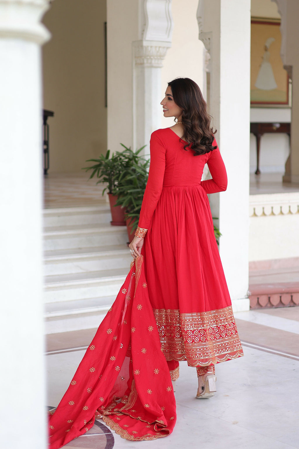 Joban Fashion Red Readymade Kurta Set With Sequence embroidery Work