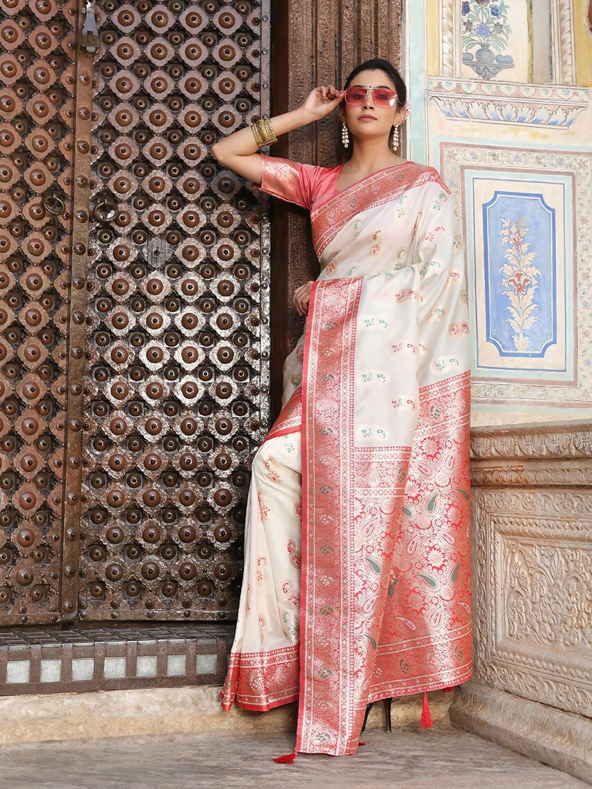 Shree Shyam Fashion White Silk Saree
