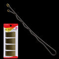 A close-up view of 2-inch bronze bobby pins with dark rubber-coated tips displayed in a professional set.