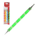 A 5-piece set of vibrant neon and translucent green acrylic dotting tools for professional nail art and crafting.
