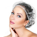30-piece set of LQQKS clear plastic shower caps for hair care and protection.