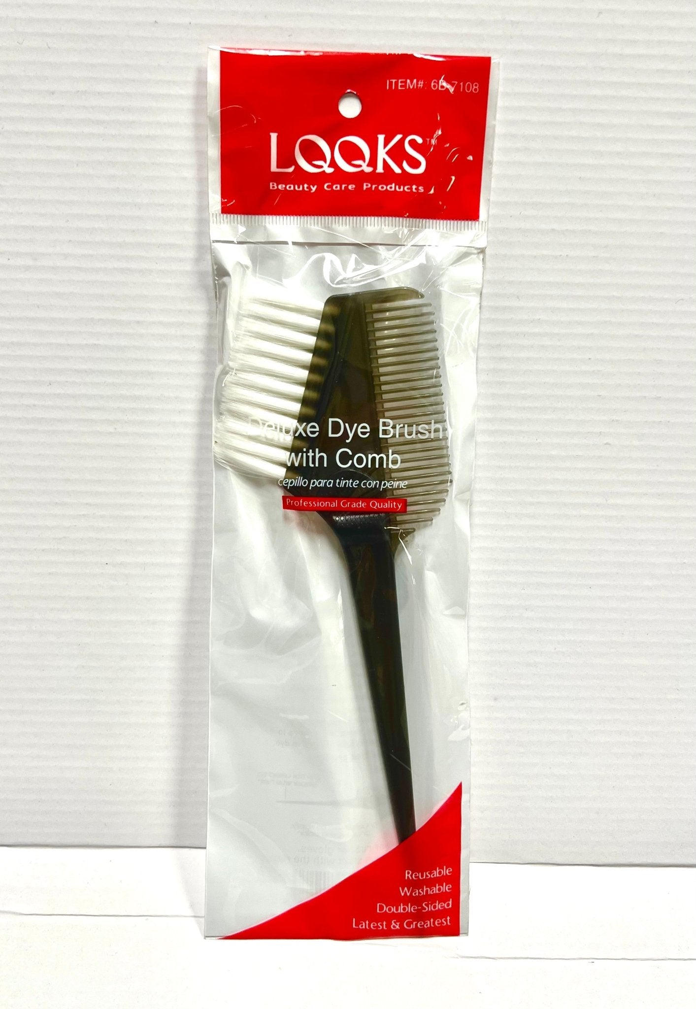 Professional dual-sided hair dye brush with comb in black and brown finish.