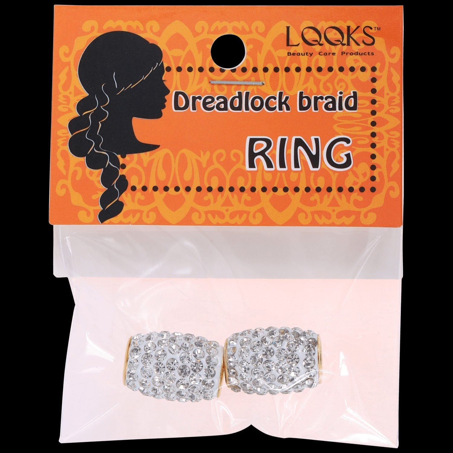 Set of two polished silver dreadlock braid rings with sparkling white pave-set crystals