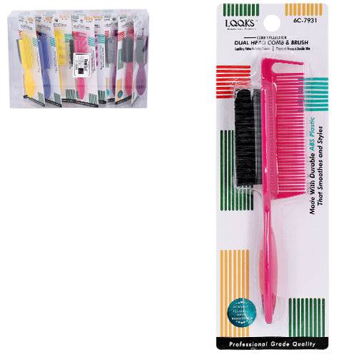LQQKS dual head comb and brush in neon colored durable ABS plastic