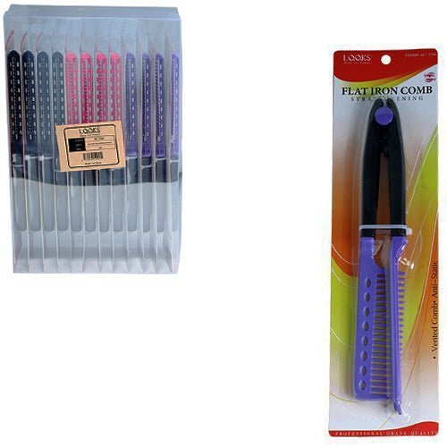 LQQKS vented flat iron styling comb in black and purple for professional hair straightening.