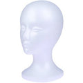 Professional white foam mannequin head used for displaying wigs and hair accessories.
