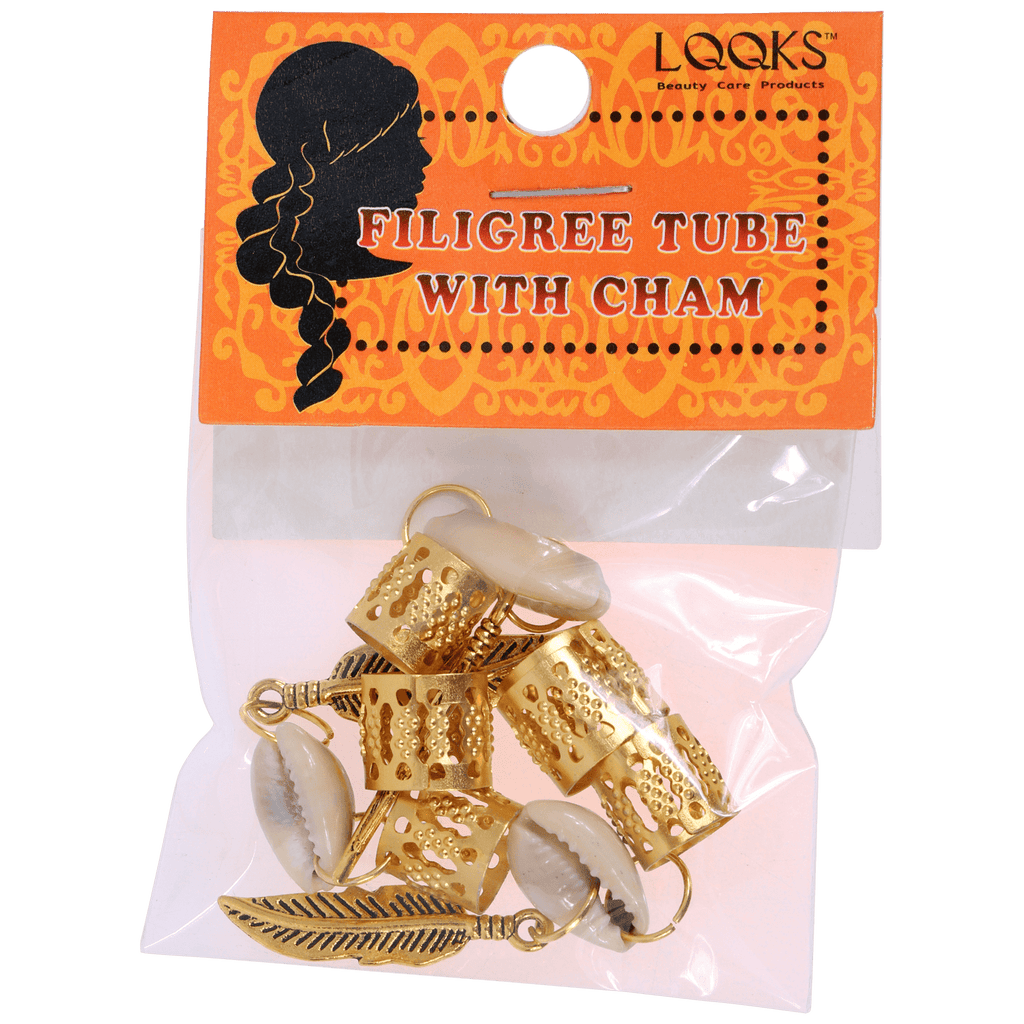 Gold and multi-color 10mm filigree tube hair braid ornaments for bohemian festival hairstyles