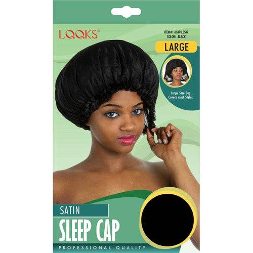 LQQKS Large Black Satin Sleep Cap for hair protection and frizz reduction