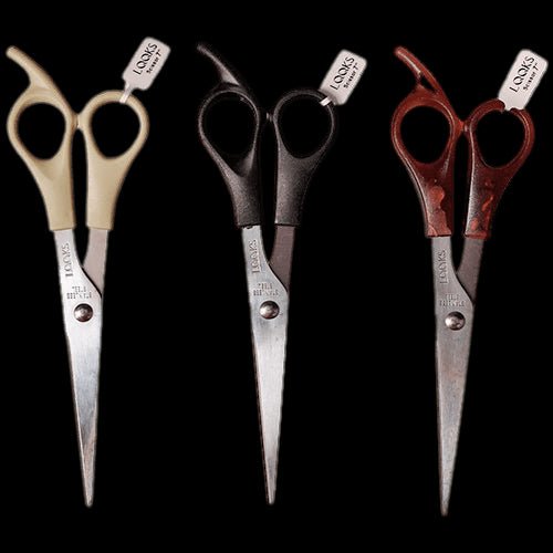Professional 6.5-inch hairdressing scissors in matte black, beige, and speckled brown finishes