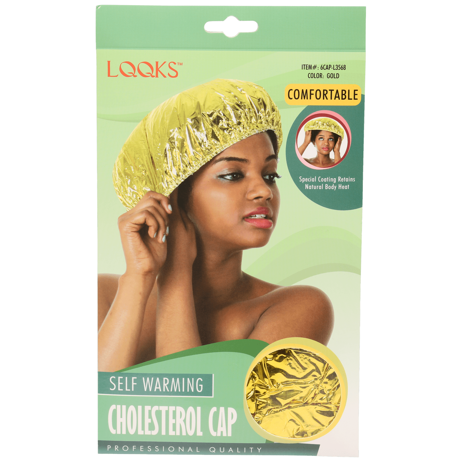 LQQKS self-warming cholesterol cap in metallic gold and silver finish with elastic closure