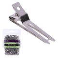 A metallic silver set of 80 LQQKS slide-in hair clips for professional styling and hair hold.