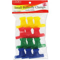 12-piece set of colorful LQQKS small butterfly clamps in yellow, red, green, and blue.
