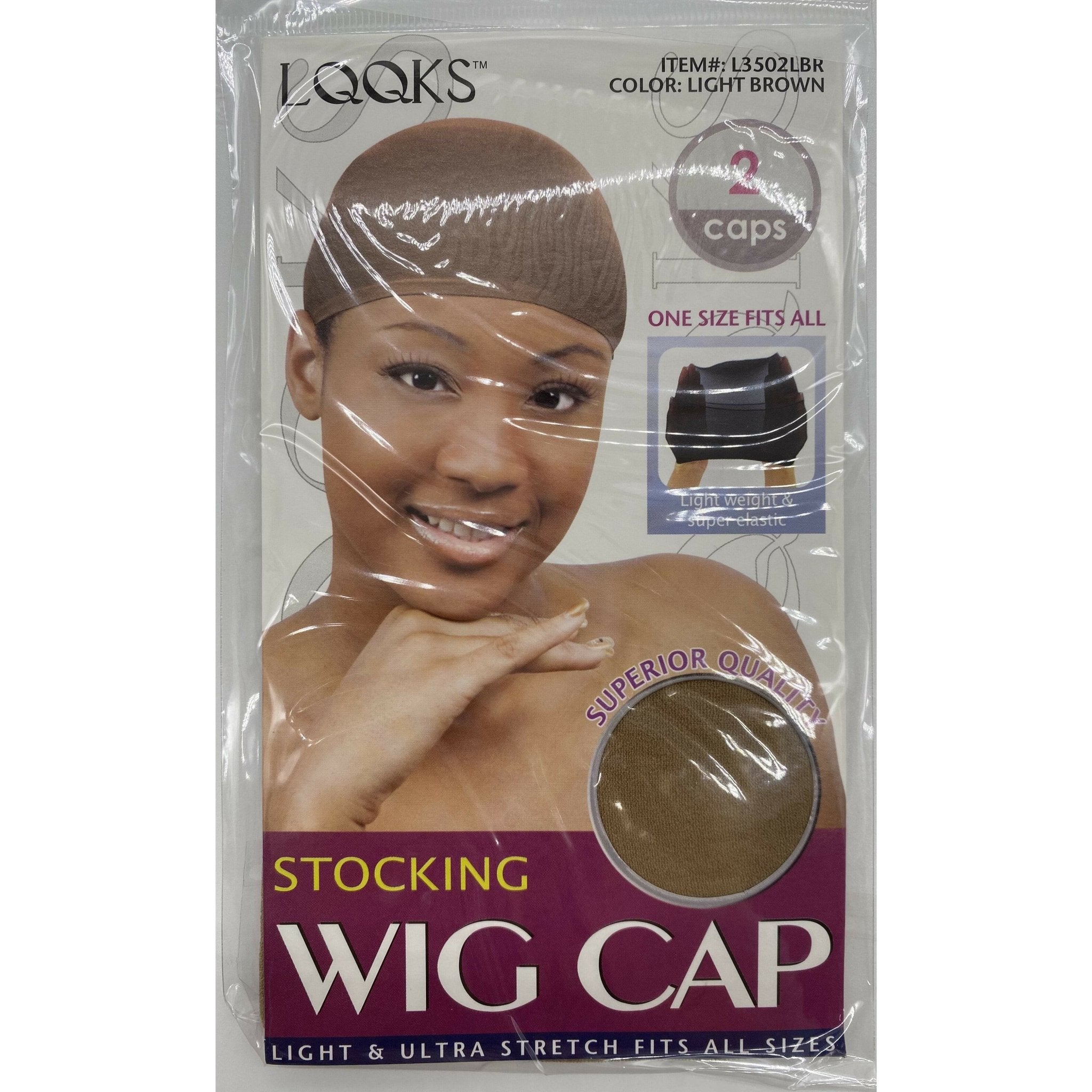 A pair of Light Brown LQQKS stocking wig caps for secure and comfortable wig application