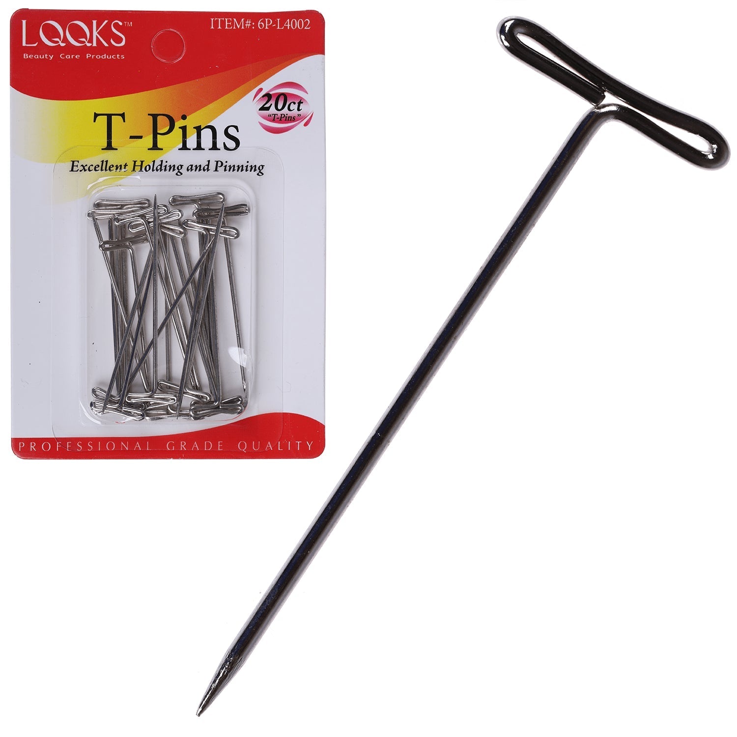 A 20ct pack of silver T-pins for professional hairstyling and wig maintenance.