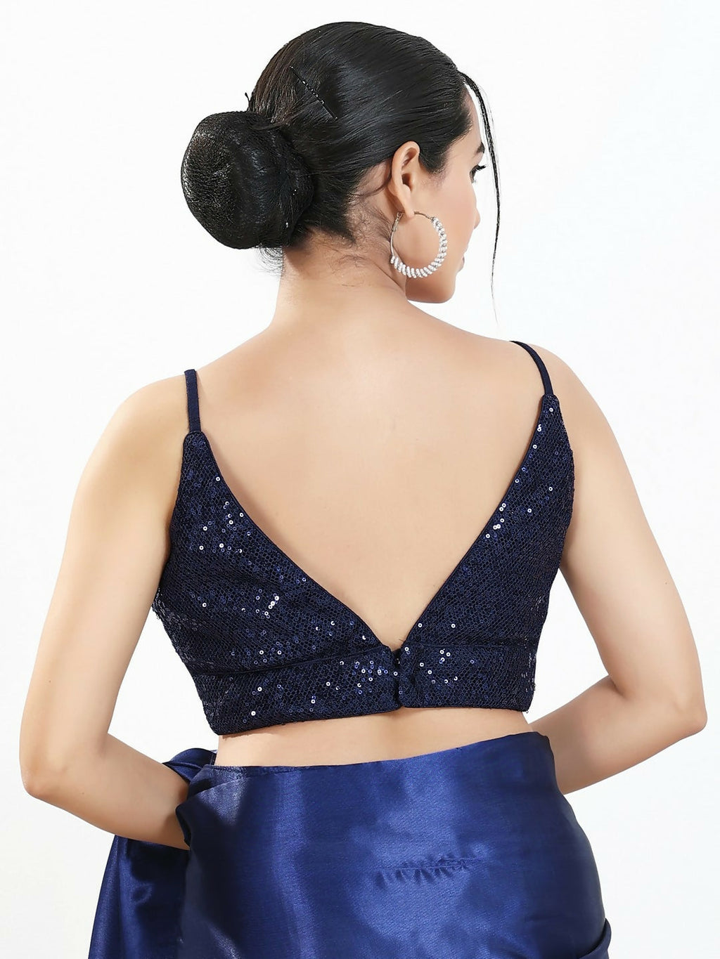 Joban Fashion Navy Blue Sequin Padded Blouse With V Neck Sleeveless