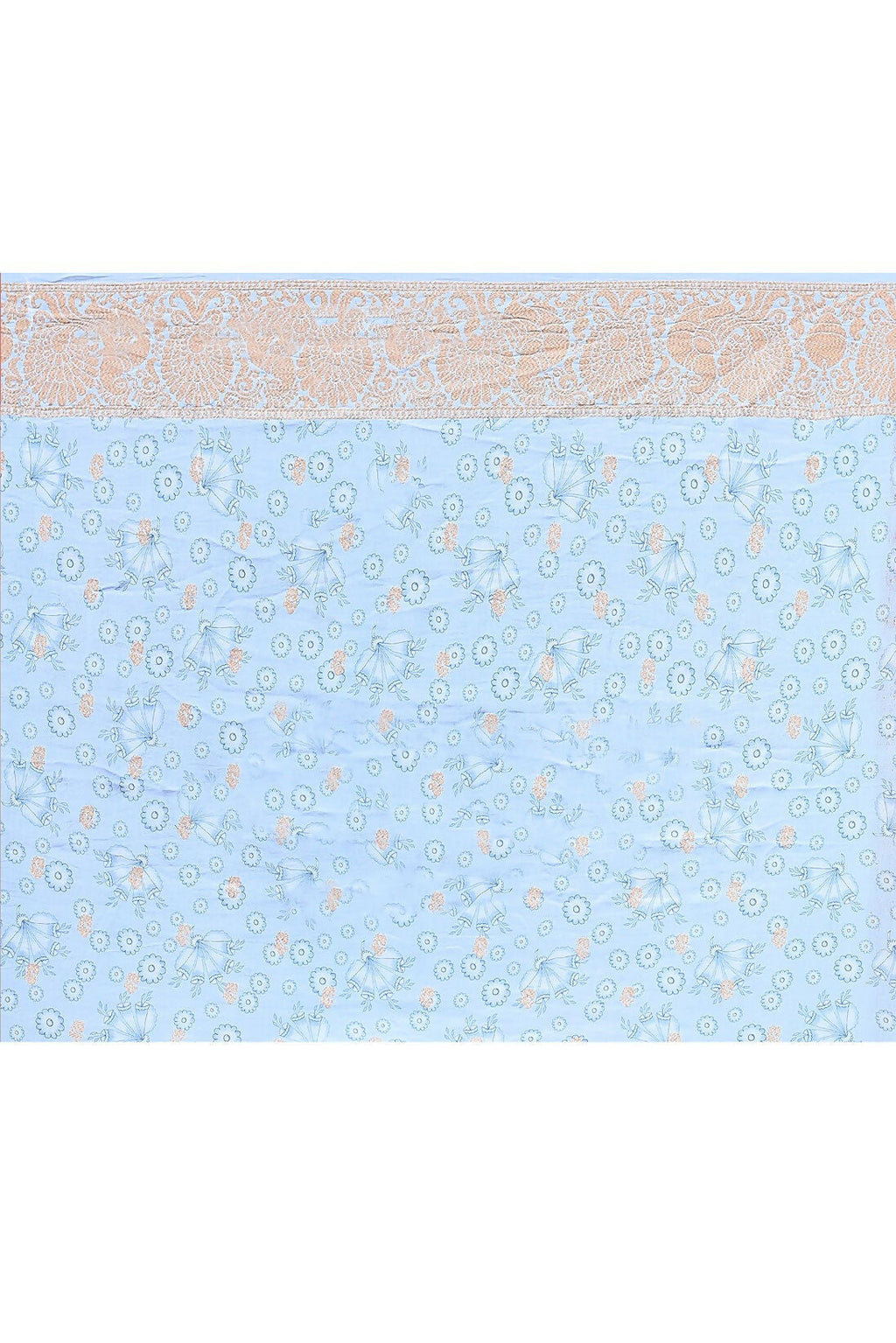 Light Blue Crepe Chiffon Handloom Banarasi Silk Saree