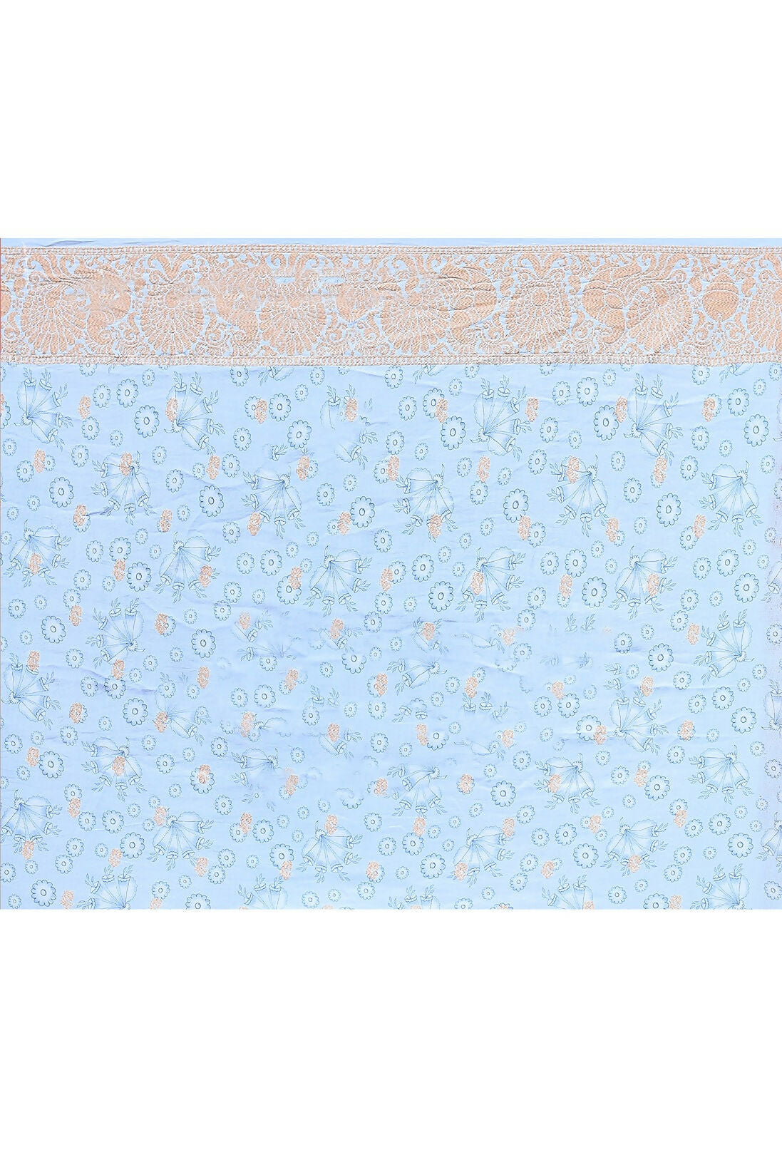 Light Blue Crepe Chiffon Handloom Banarasi Silk Saree