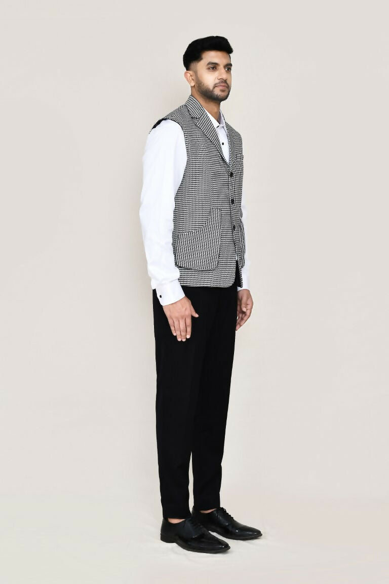 Men's White and Black Checked Cotton Satin Jacket