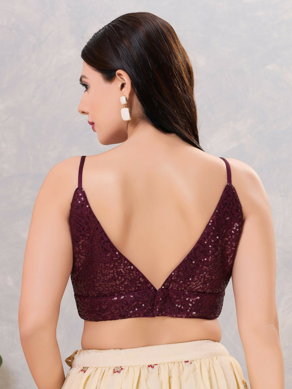 Dark-Maroon Sequin Stitched Blouse, Party Wear Ethnic Blouse