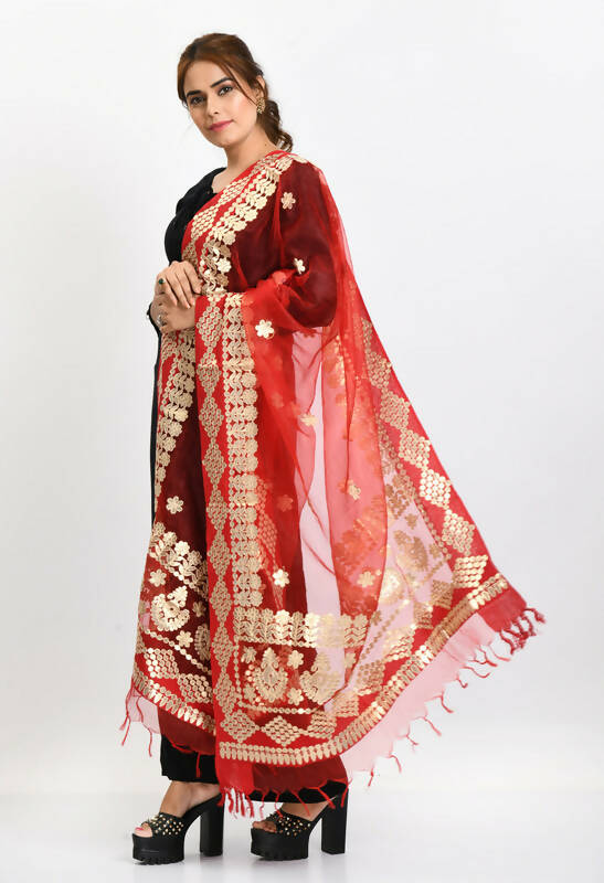 Red Organza Gotta Patti Bridal Dupatta with Traditional Work